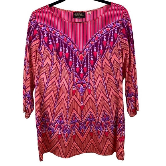 Vintage Bob Mackie Wearable Art Pink Purple Long Sleeve Graphic Tunic Top sz M - Picture 1 of 7